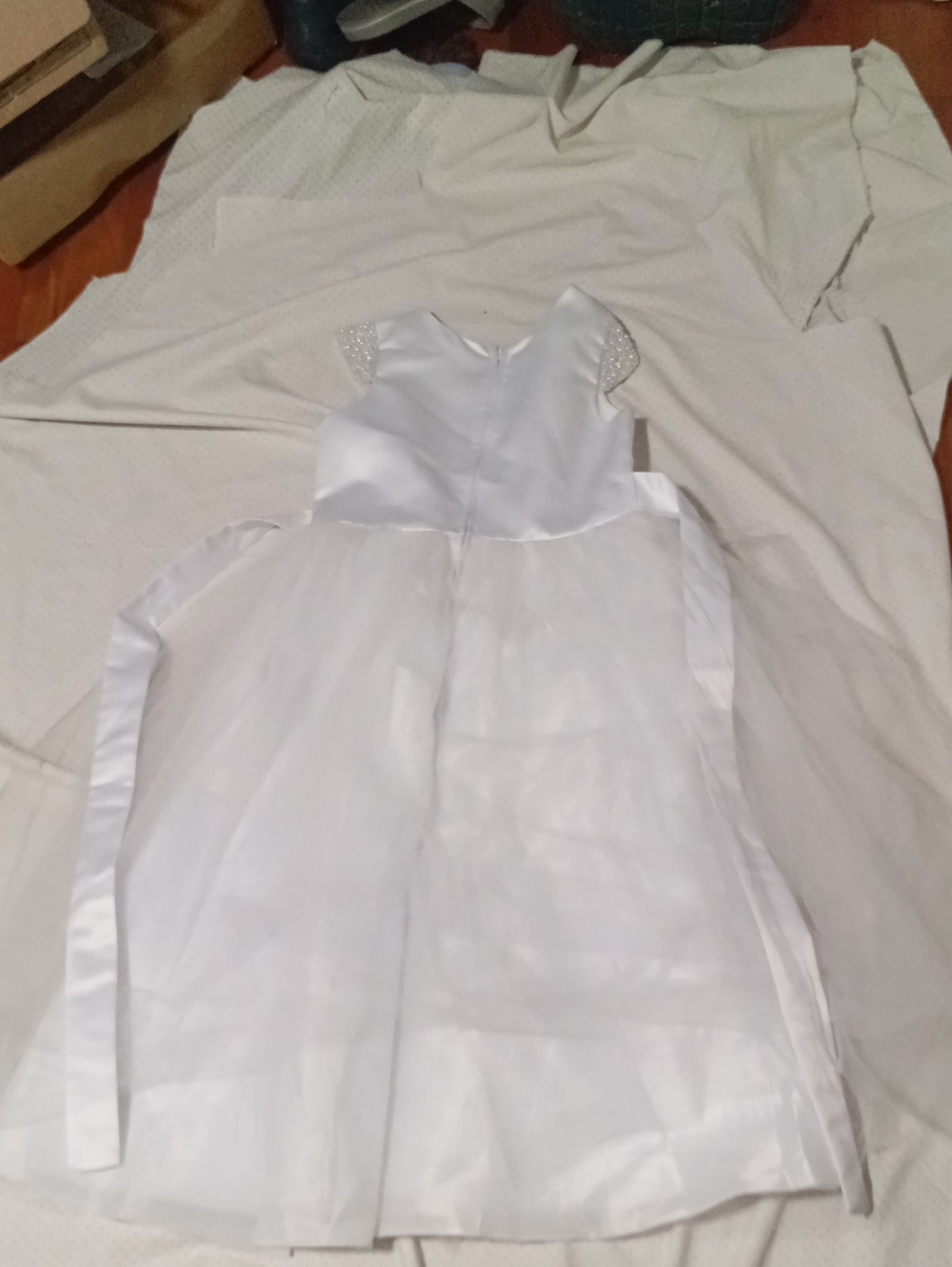 White Tulle Flower Girl Dress with Beaded Waist - Picture 5 of 5